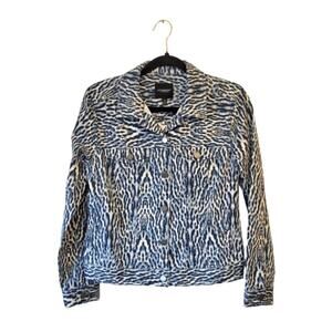 Liverpool Blue Leopard Print Denim Trucker Jacket Large Nominal Stretch